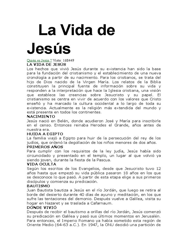 Resumen de la vida de Jesús | PDF | Jesús | María, madre de Jesús