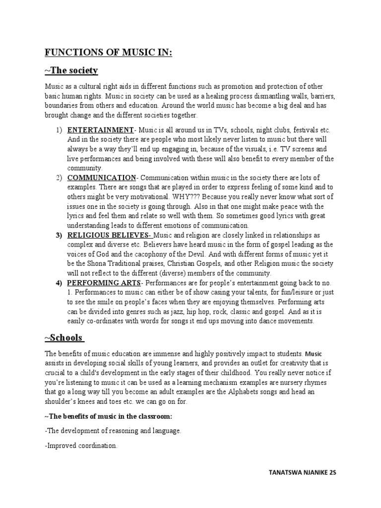 Functions of Music in PDF Communication Creativity