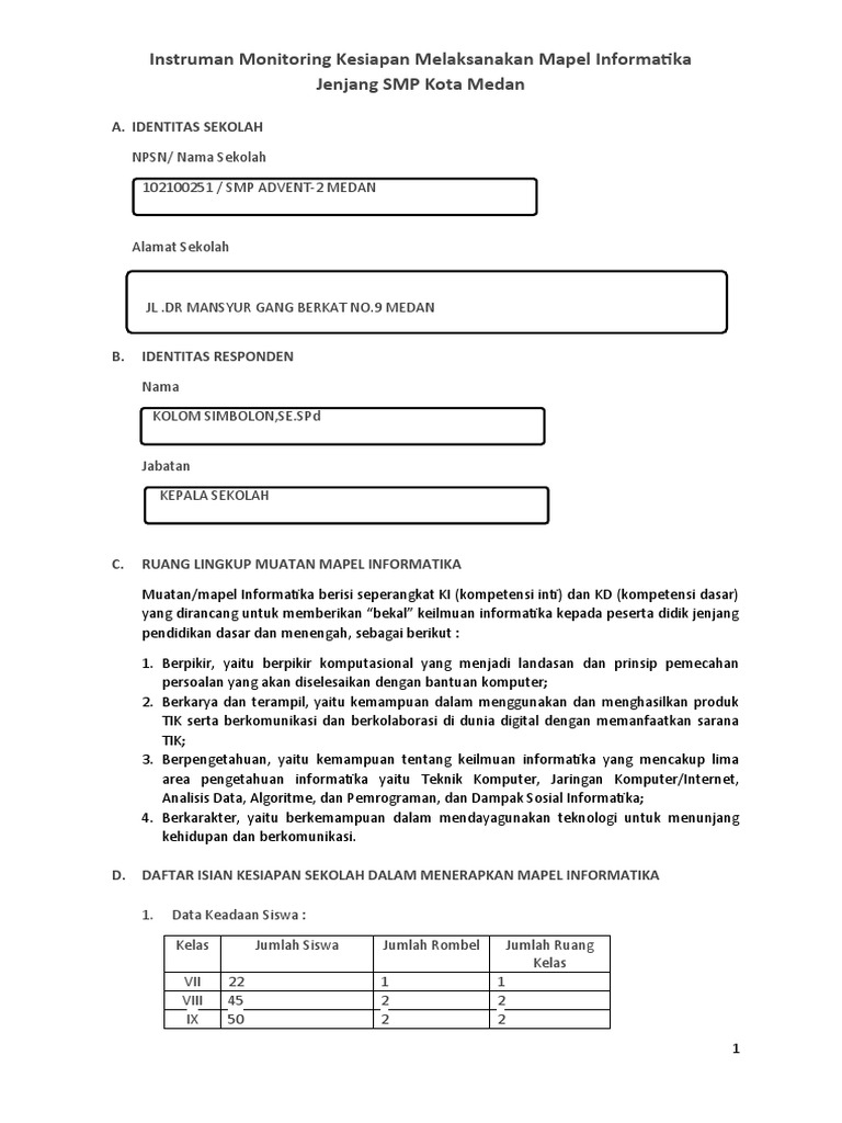 Instrumen Mapel Informatika | PDF