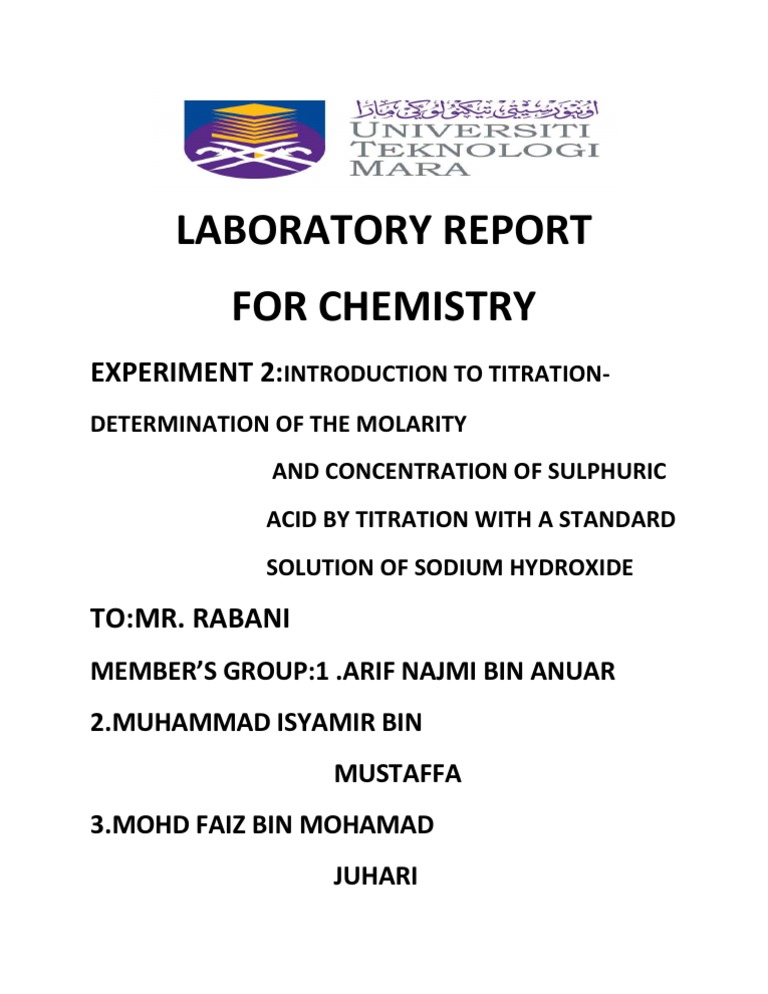 Laboratory Report For Chemistry Experiment 2