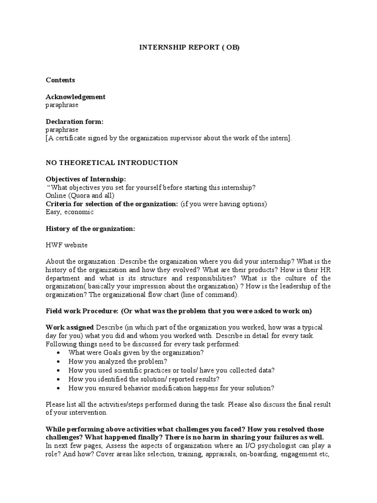 Example Of A Field Work Report