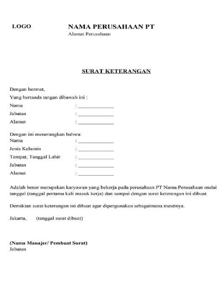 Contoh Surat Keterangan Kerja | PDF