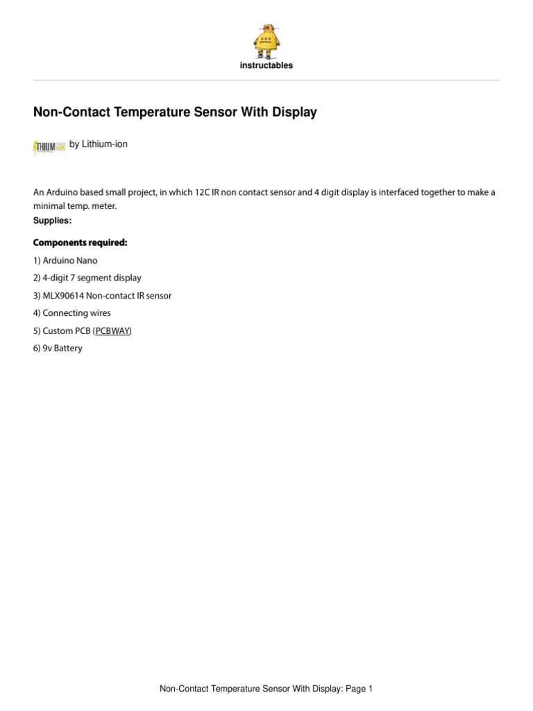 Arduino Non-Contact Temperature Sensor | PDF | Light Emitting Diode ...