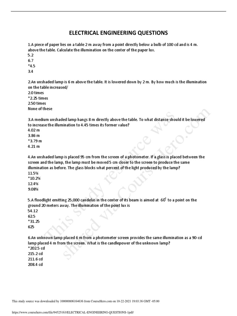 Electrical Engineering Questions 1 PDF