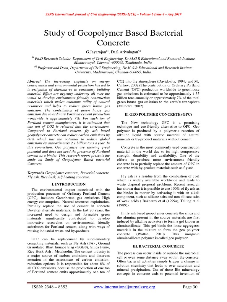 Geopolymer Bacterial Concrete Study | PDF | Concrete | Cement