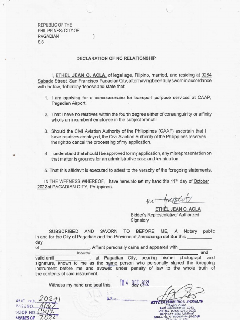 Declaration of No Relationship | PDF