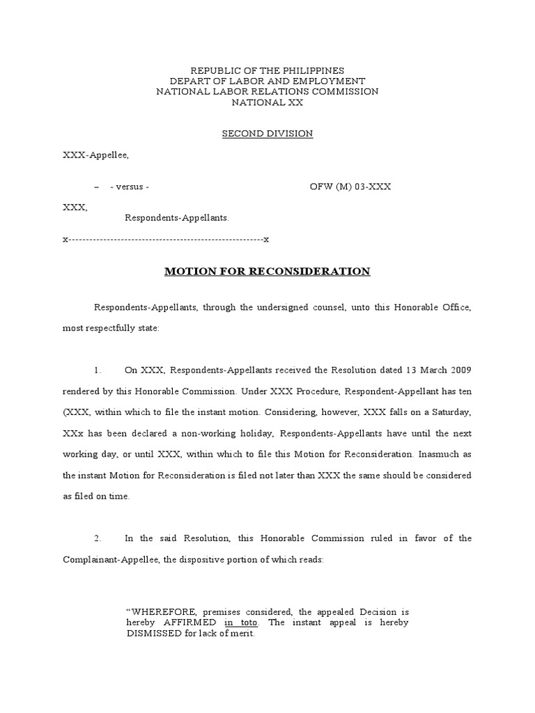 Motion For Reconsideration PDF Employment Justice