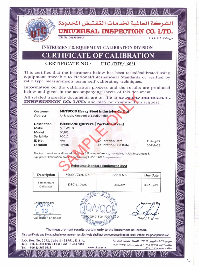B. Calibration Certificates PDF