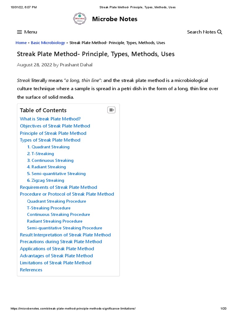Streak Plate Method Principle, Types, Methods, Uses PDF
