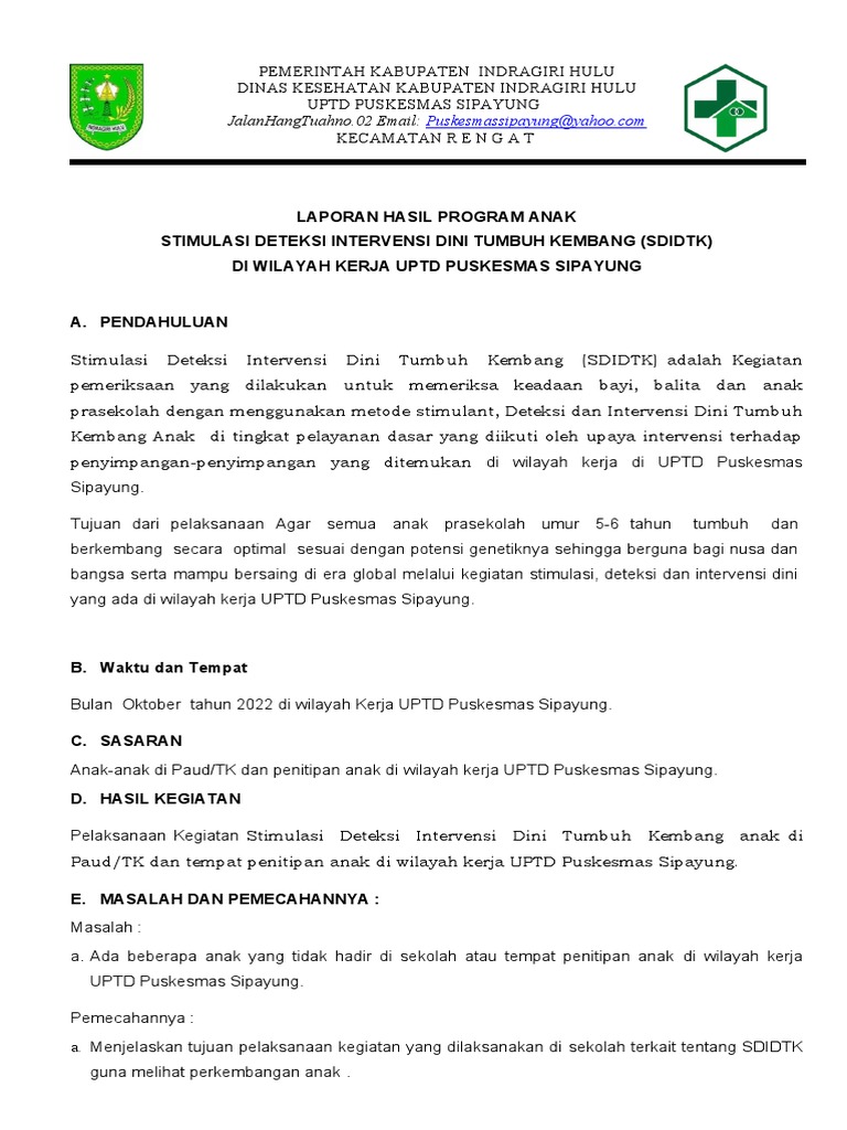 Laporan Program SDIDTK Puskesmas Sipayung | PDF