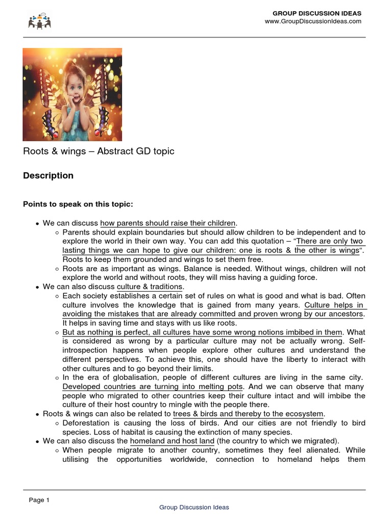 Roots & Wings - Abstract GD Topic | PDF | Psychology