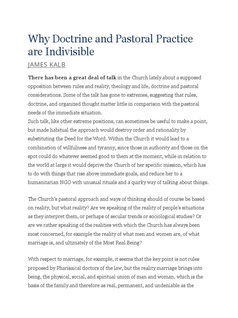 Why Doctrine and Pastoral Practice Are Indivisible | PDF | Catholic ...