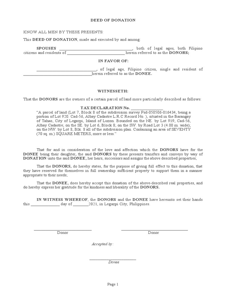 Deed of Donation Form PDF