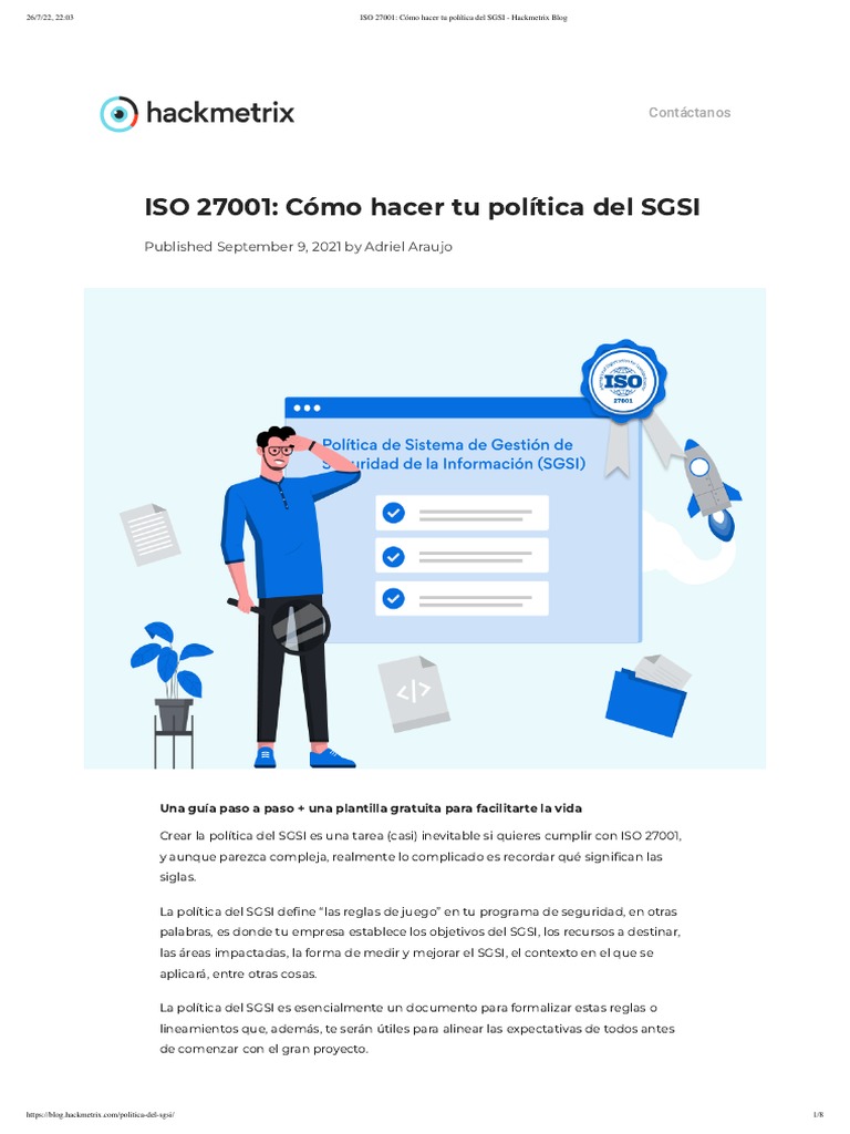 Iso 27001 Cómo Hacer Tu Política Del Sgsi Hackmetrix Blog Pdf