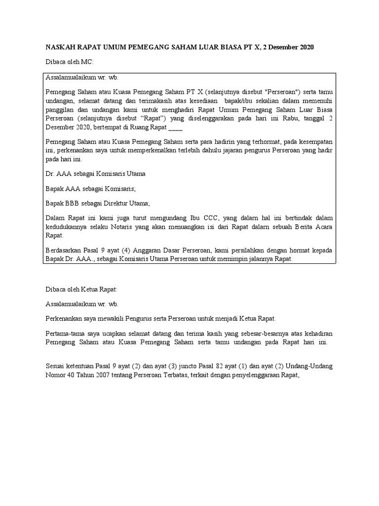 Contoh Naskah RUPS | PDF