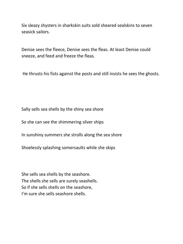 S Sound Tongue Twisters | PDF