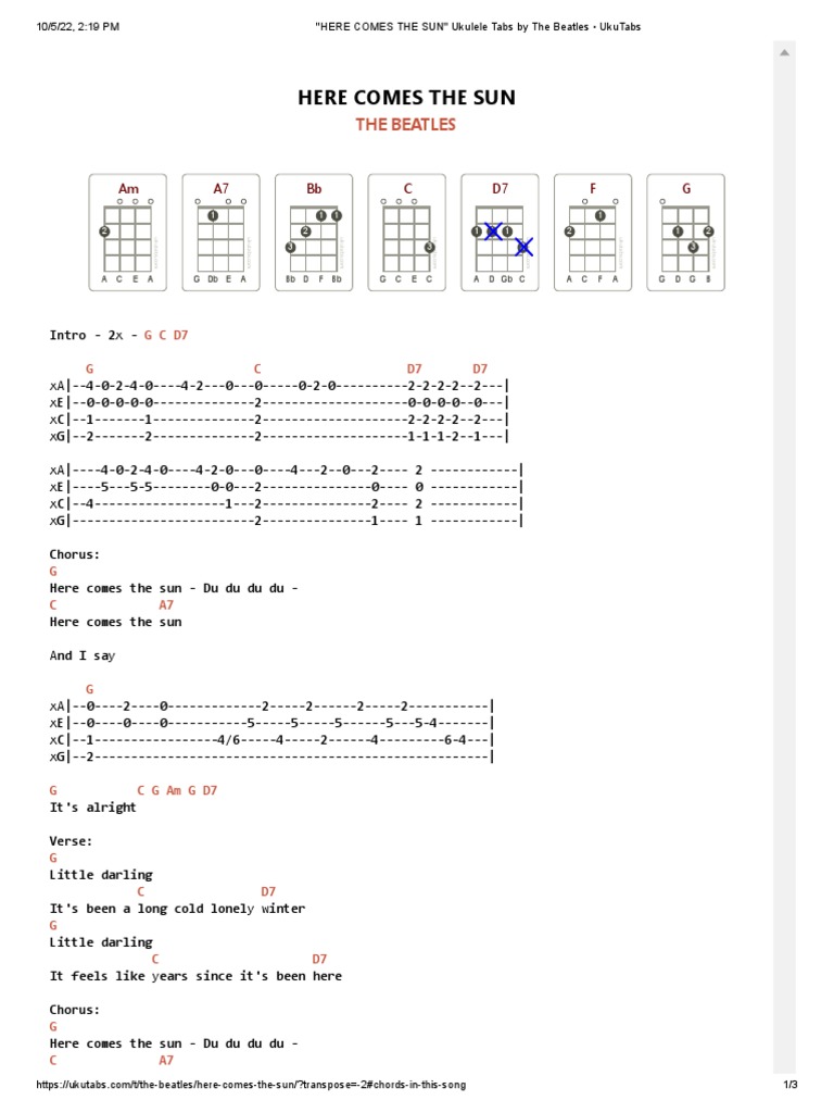 HERE COMES THE SUN Ukulele Tabs by The Beatles UkuTabs PDF