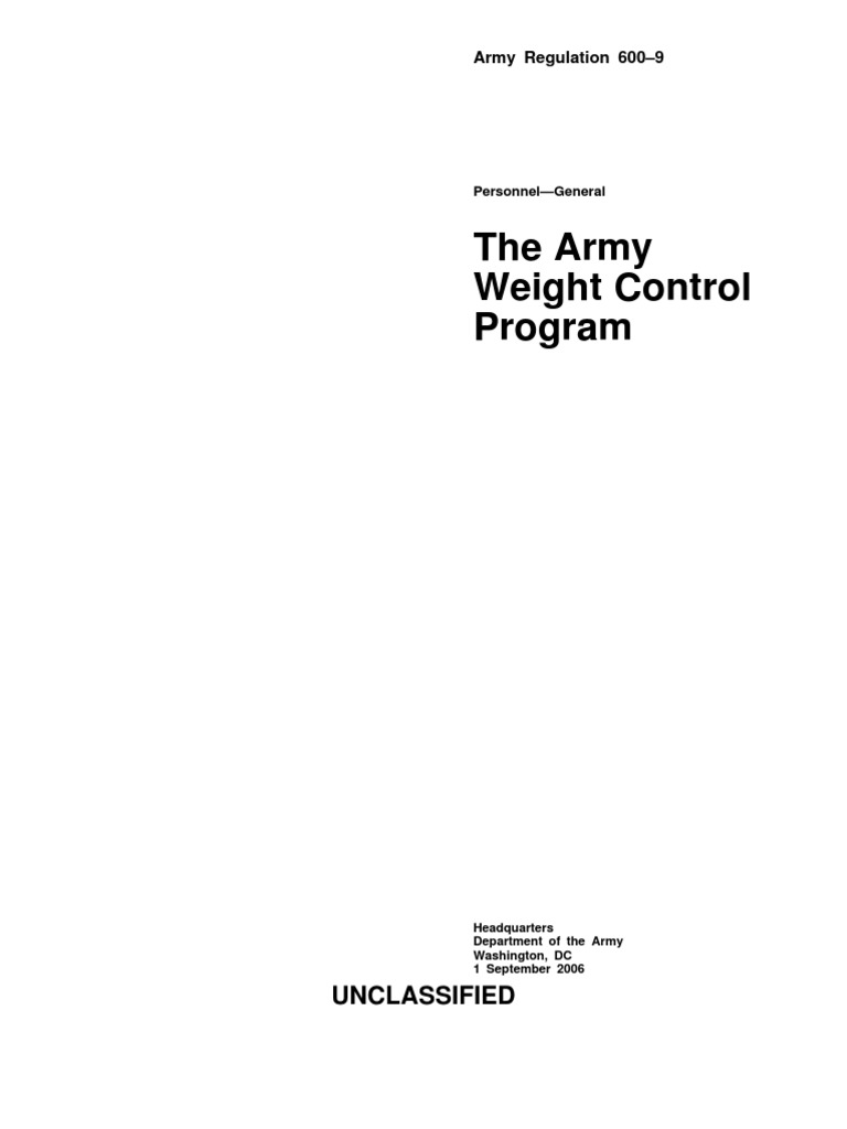 AR 600 9 Weight Control06 United States Army Reserve United States Army