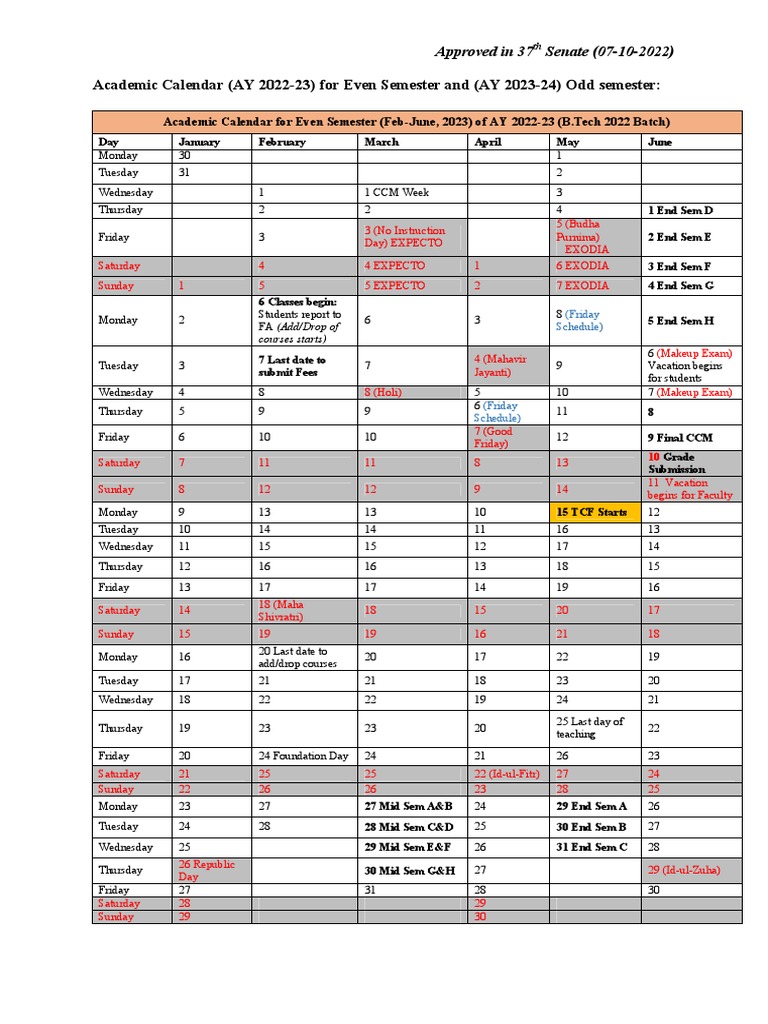 Academic Calendar IIT Mandi 2022 23 and ODD Semester AY 2023 24 PDF