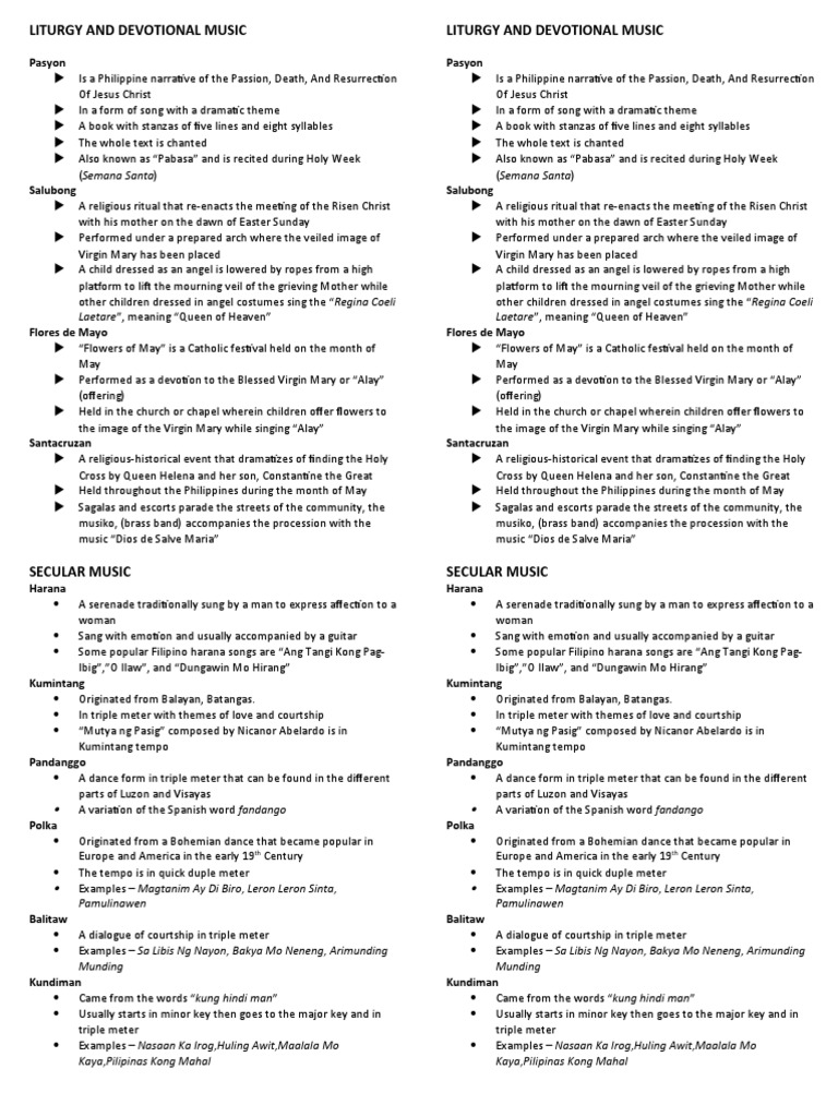 LITURGY AND DEVOTIONAL and SECULAR MUSIC HANDOUT PDF