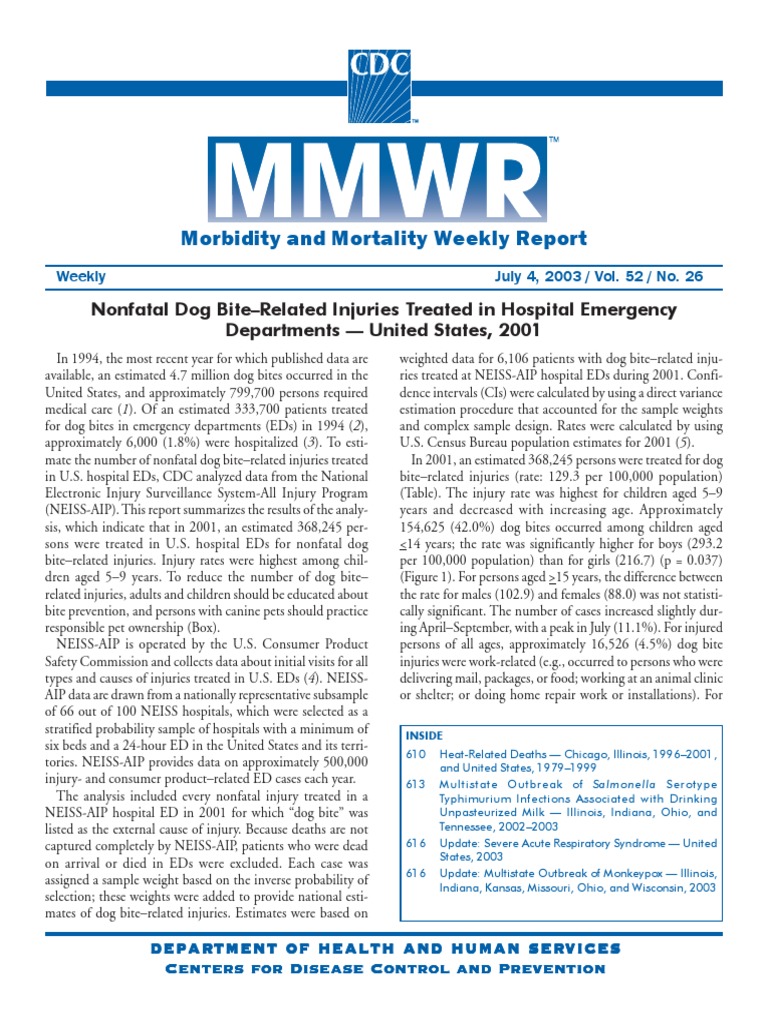 CDC MMWR July 4, 2003 / Vol. 52 / No. 26 | PDF | Dogs | Centers For ...