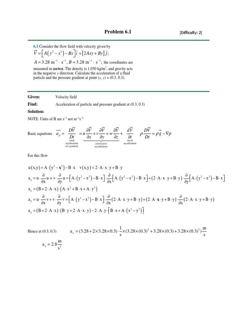Acceleration and Pressure Gradient Calculations | PDF | Fluid Dynamics ...
