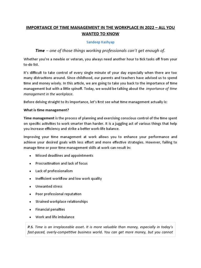 IMPORTANCE OF TIME MANAGEMENT IN THE WORKPLACE IN 2022 22102022