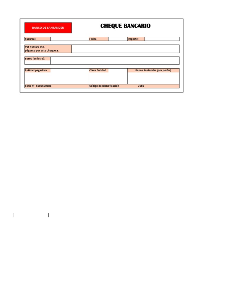 Cheque Bancario Banco Santander | PDF