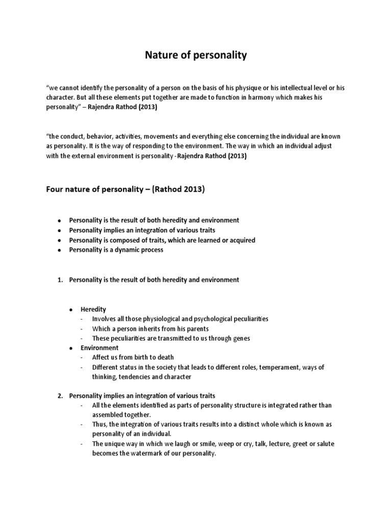 Nature of Personality PDF Learning Learning Styles