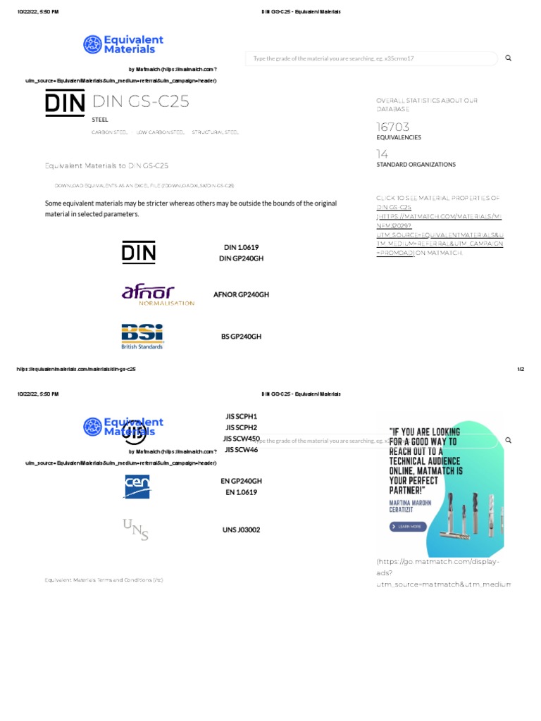 DIN GS-C25 Material Equivalents | PDF