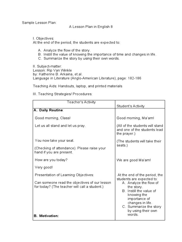 Sample Lesson Plan | PDF