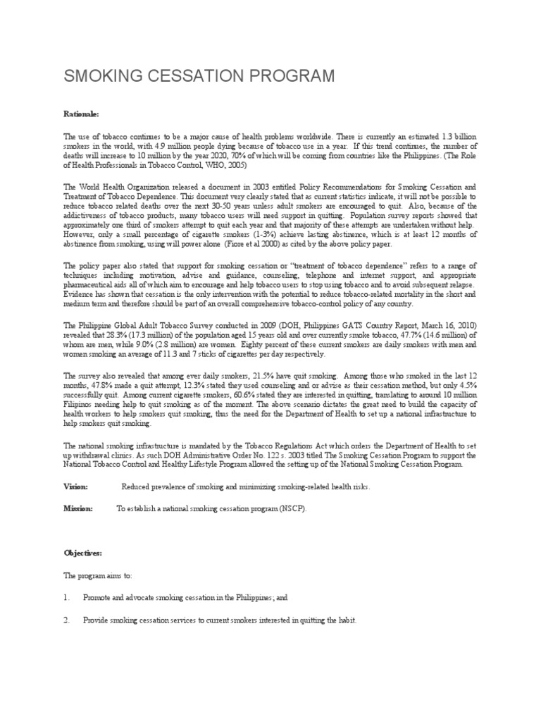 National Smoking Cessation Program PH | PDF | Tobacco Smoking | Addiction