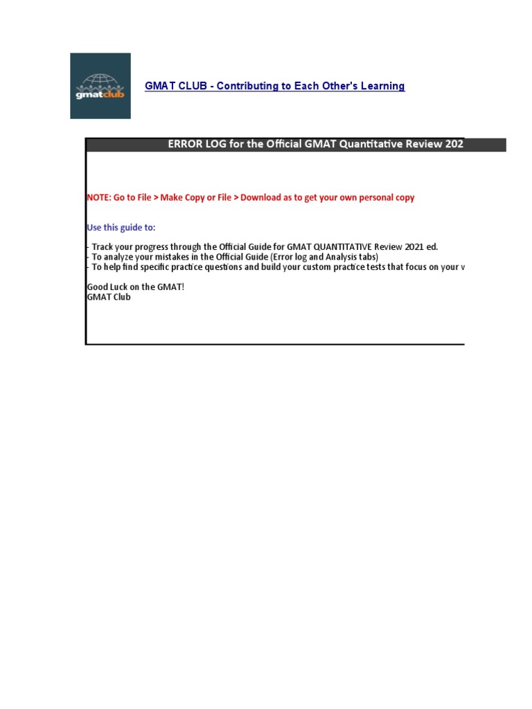ERROR LOG For The Official GMAT Quantitative Review 2021 Edition | PDF ...