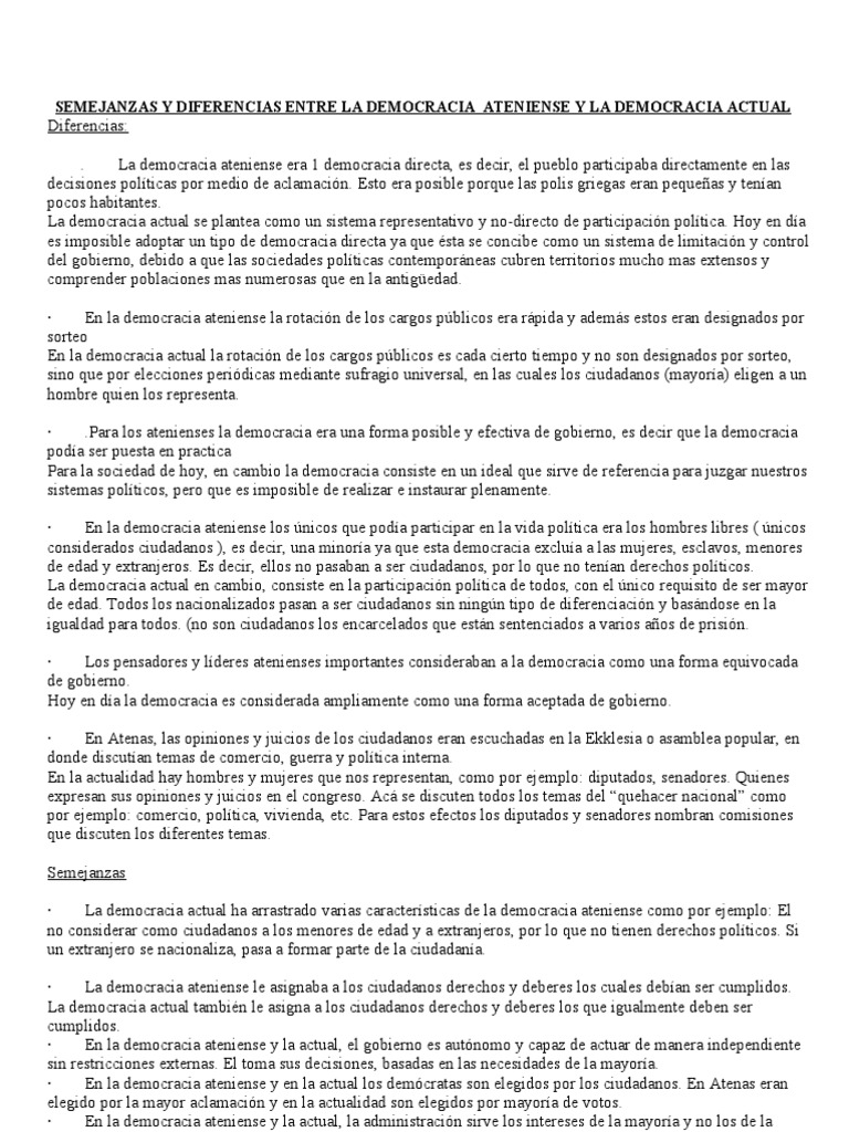 Comparativa: Democracia Ateniense y Actual | PDF | Democracia ...
