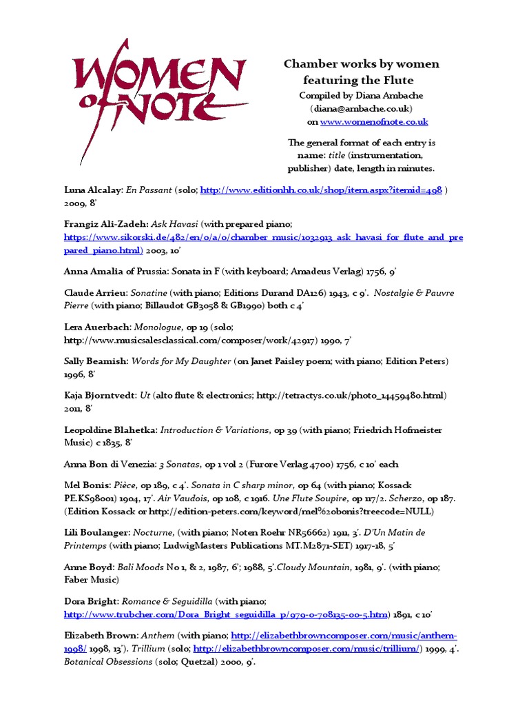 Works For Flute by Female Composers PDF