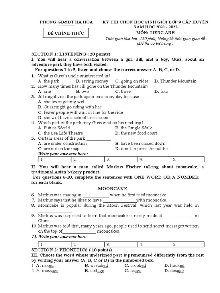 Analysis of a practice test for 9th grade students on english language