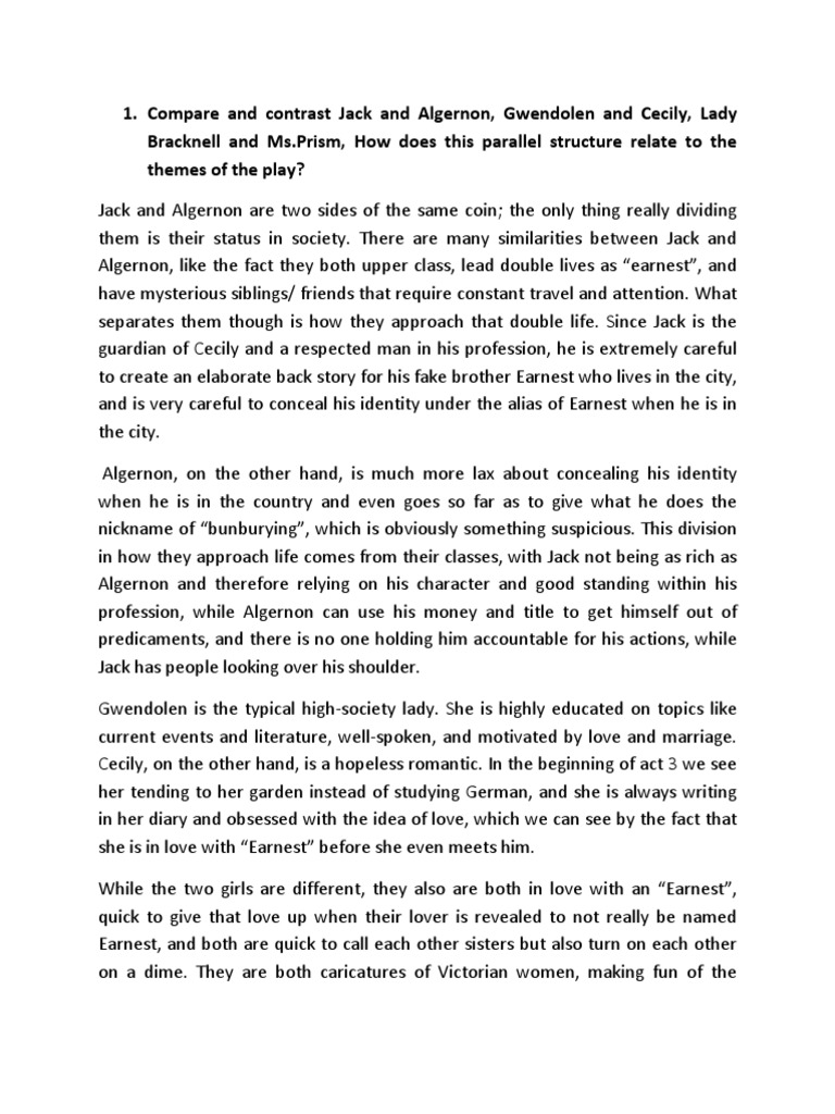 Compare and Contrast Jack and Algernon PDF The Importance Of Being