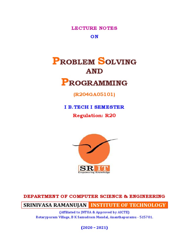 Problem Solving & Programming Notes - Unit - I | PDF | Computer Data ...