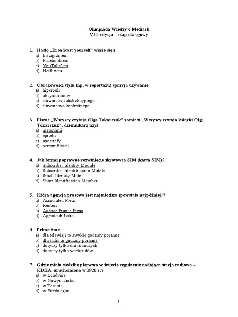 Test Z Kluczem Okregowy PDF