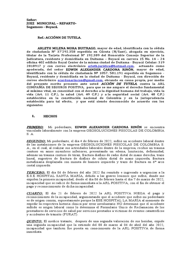 Modelo De Respuesta De Tutela