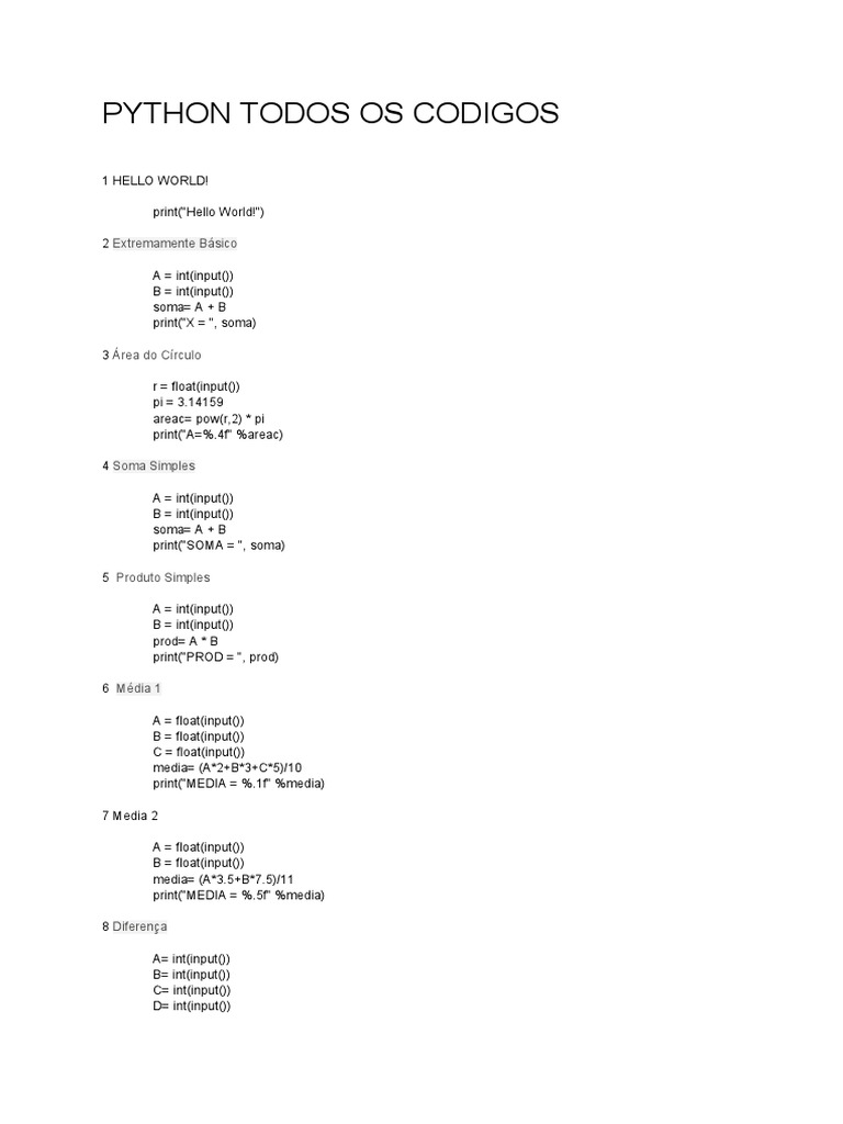 Python Códigos Básicos | PDF