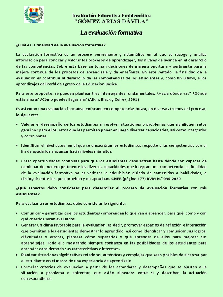 Finalidad de la Evaluación Formativa | PDF | Evaluación | Aprendizaje