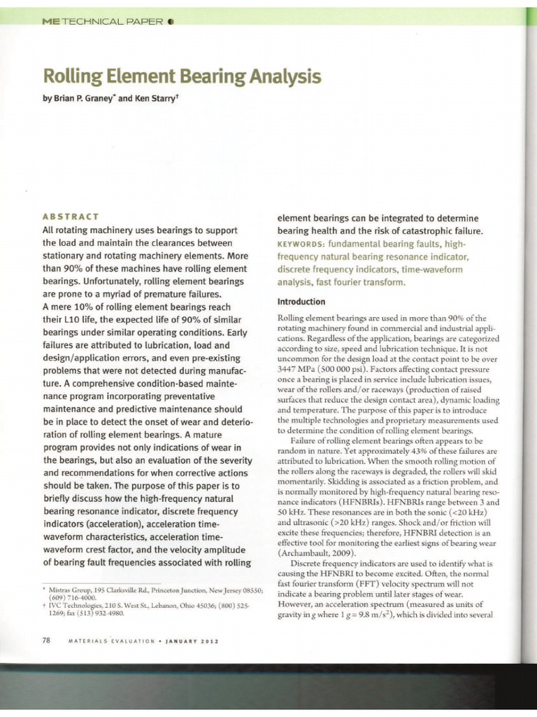 Rolling Element Bearing Analysis PDF