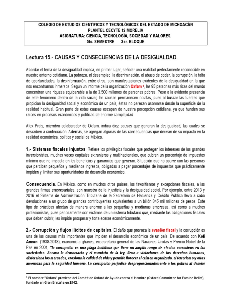 Causas y Consecuencias de la Desigualdad | PDF | Corrupción política ...