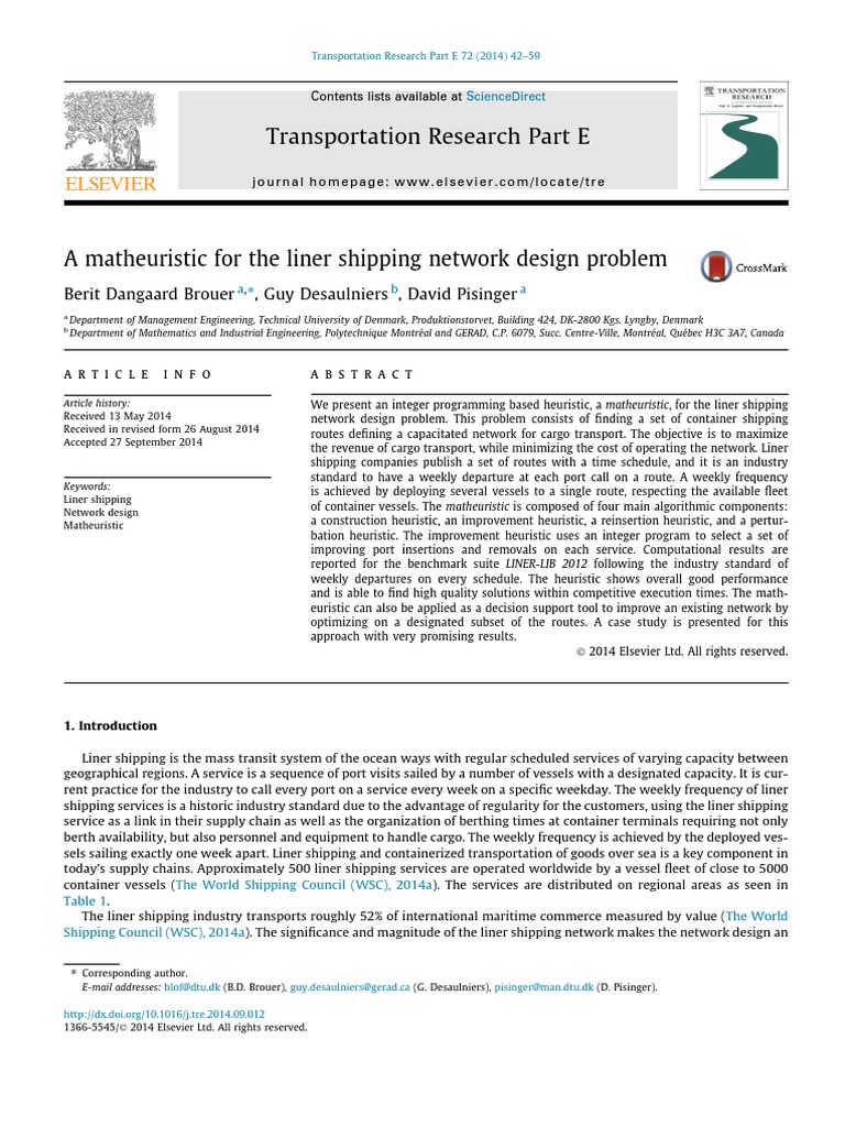 A Matheuristic For The Liner Shipping Network Design Problem PDF Metaheuristic