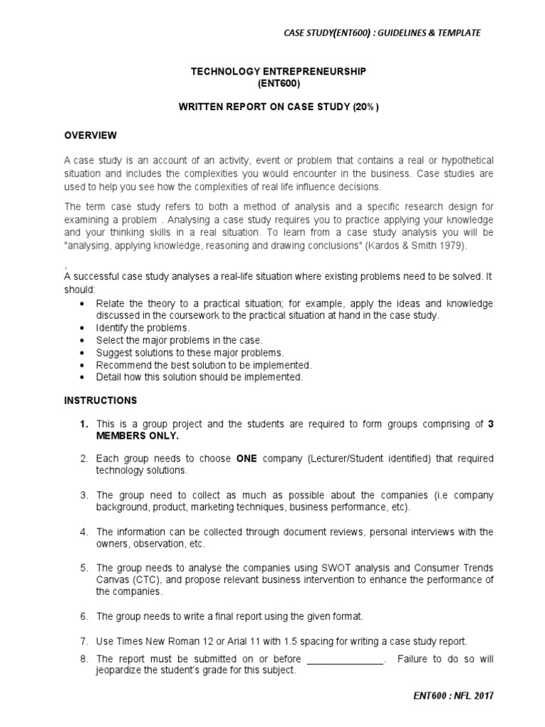 Case Study Guidelines for ENT600 | PDF | Swot Analysis | Analysis