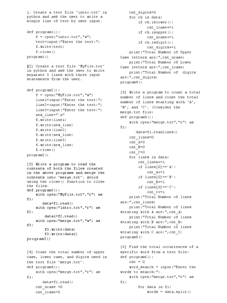 Python Program PDF Text File Computer Science