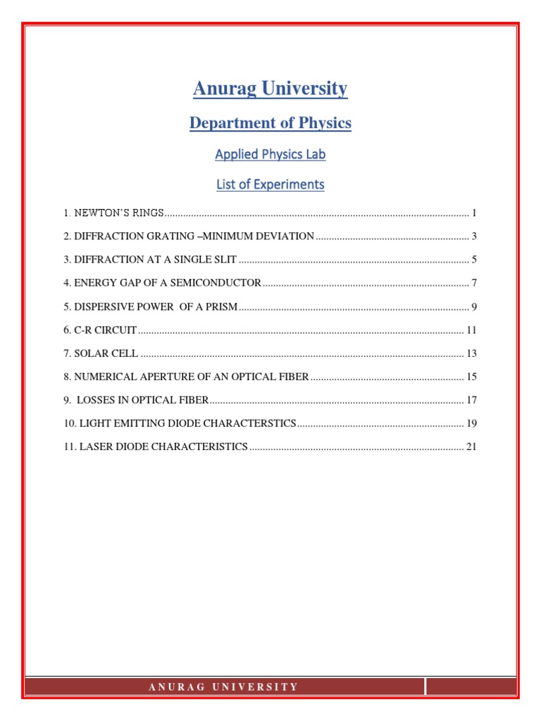 Anurag University Physics Lab Experiments | PDF | Optical Fiber ...