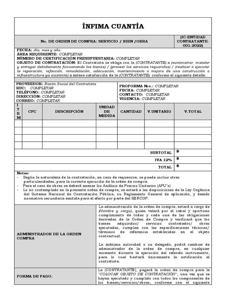 Orden de Compra Ínfima Cuantía 2025 | PDF | Multa (pena) | Presupuesto