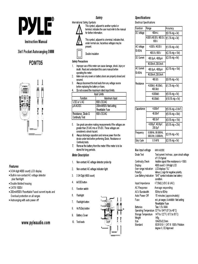 Testeur De Câble Pyle-Pro PCT60 - 14 En 1 - Vérification Continuité Et Connexion - Construction Métallique Robustes